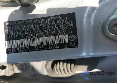 2018 Toyota Corolla L from USA, damaged, VIN 2T1BURHE2JC080572